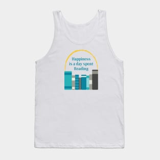 Happiness is a Day Spent Reading | Turquoise Grey | White Tank Top